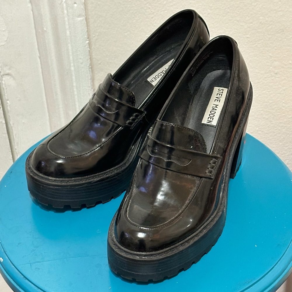 Steve Madden Chunky Black Women's High Heel Loafers